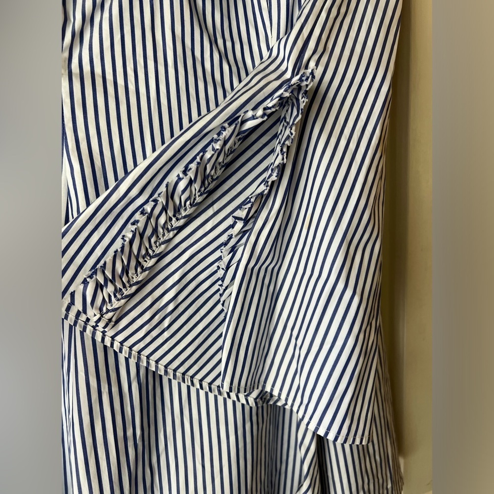 Caroline Constas Micki Choker V Neck Cotton Striped Ruffle Dress 4 - Picture 5 of 13